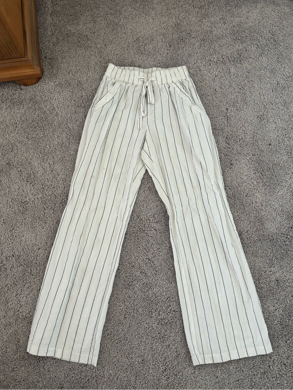 Sienna Sky Cream and Black Striped Drawstring Wide-Leg Pants